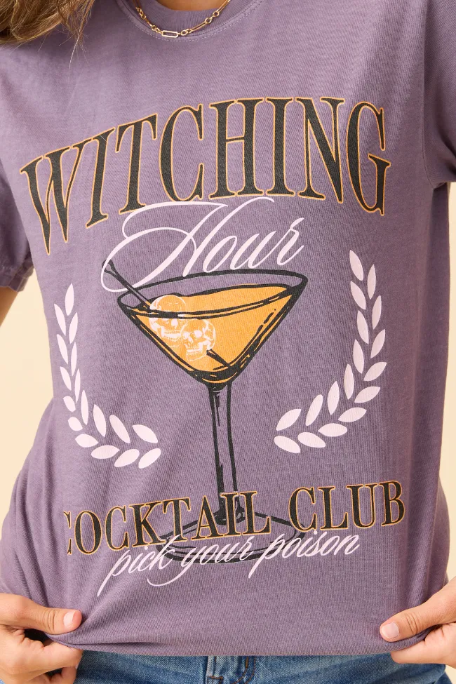 Witching Hour Cocktail Club Purple Graphic Tee SALE BiodegradableMaterial ComfortOptimizedConstruction