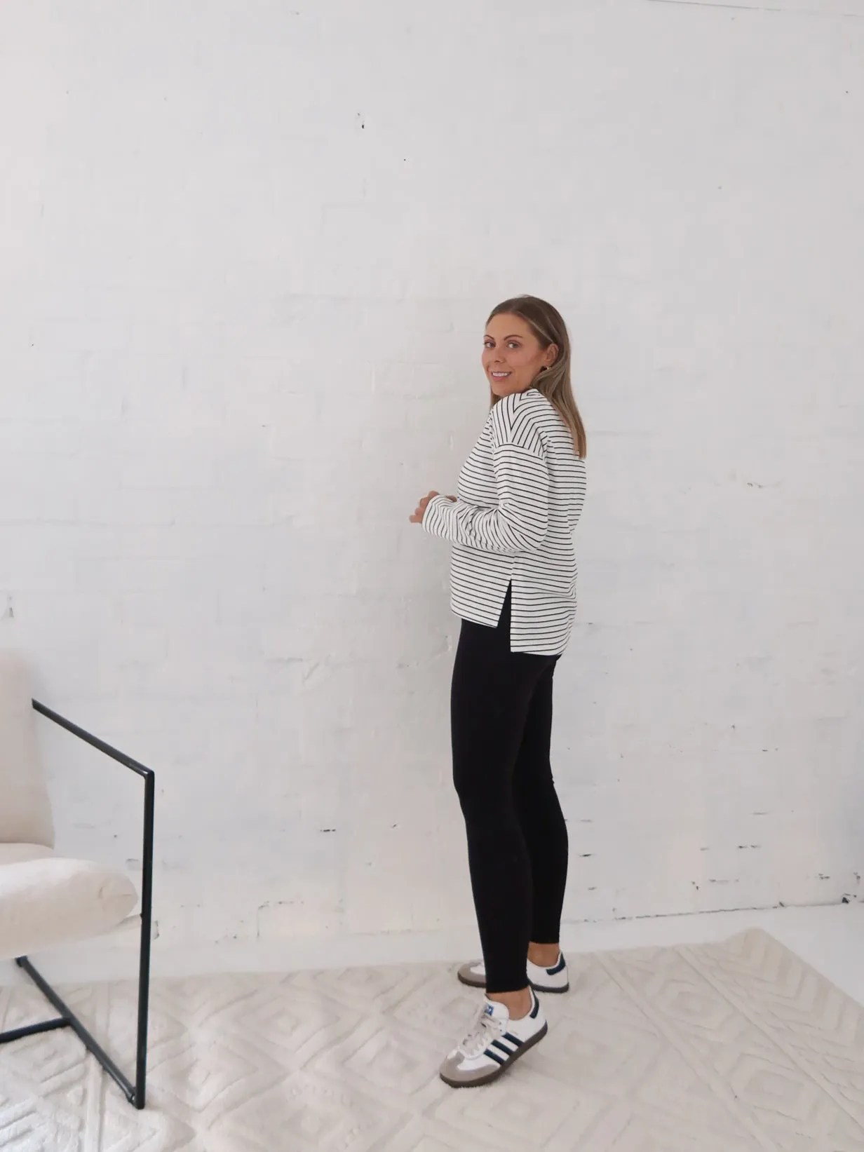 Taylah Long Sleeve Tee- Black and White Cozy Wearable Thermal regulation