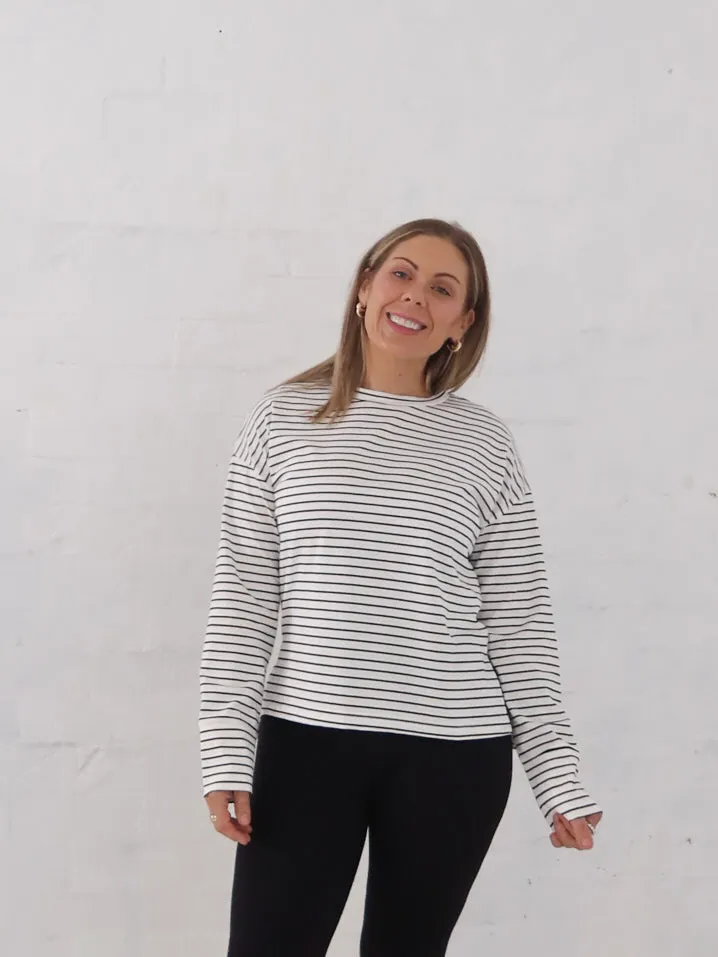 outdoor concert Sun Protection Taylah Long Sleeve Tee- Black and White