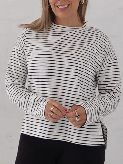 Collared formality Taylah Long Sleeve Tee- Black and White