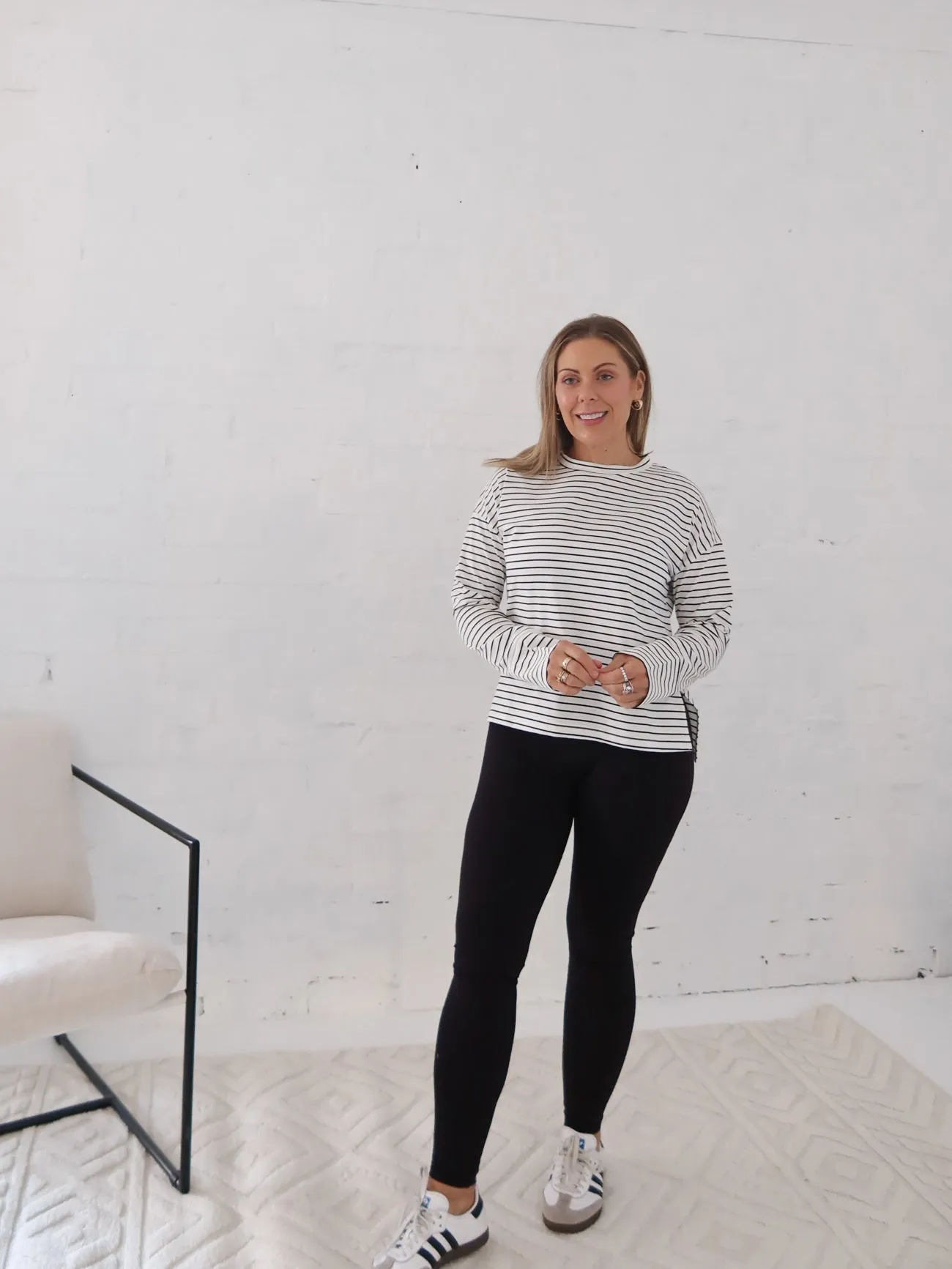 Lightweight Shirt Breathable Flex Fit Taylah Long Sleeve Tee- Black and White