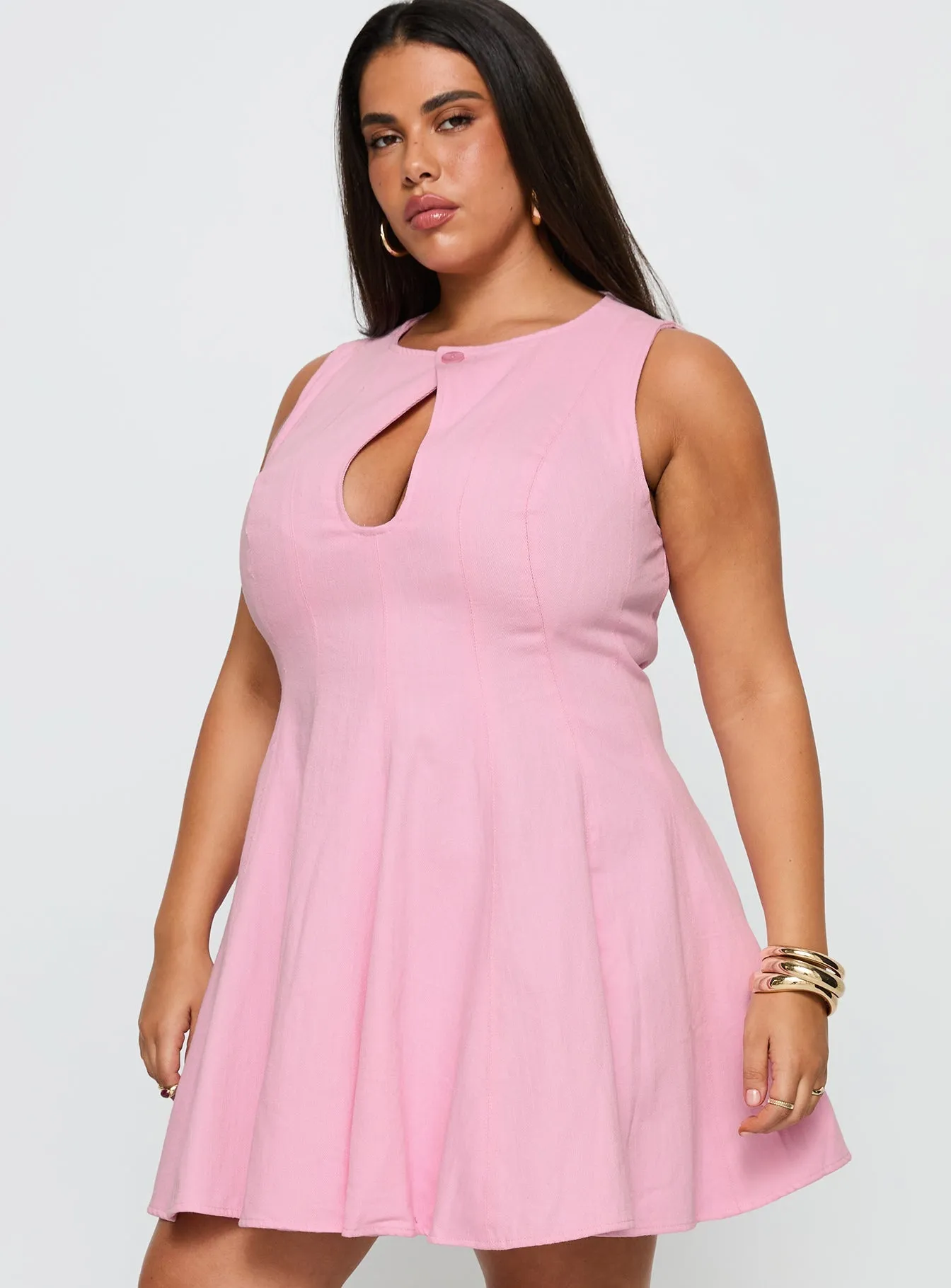 Precedence Keyhole Mini Dress Pink Curve Asymmetrical hem