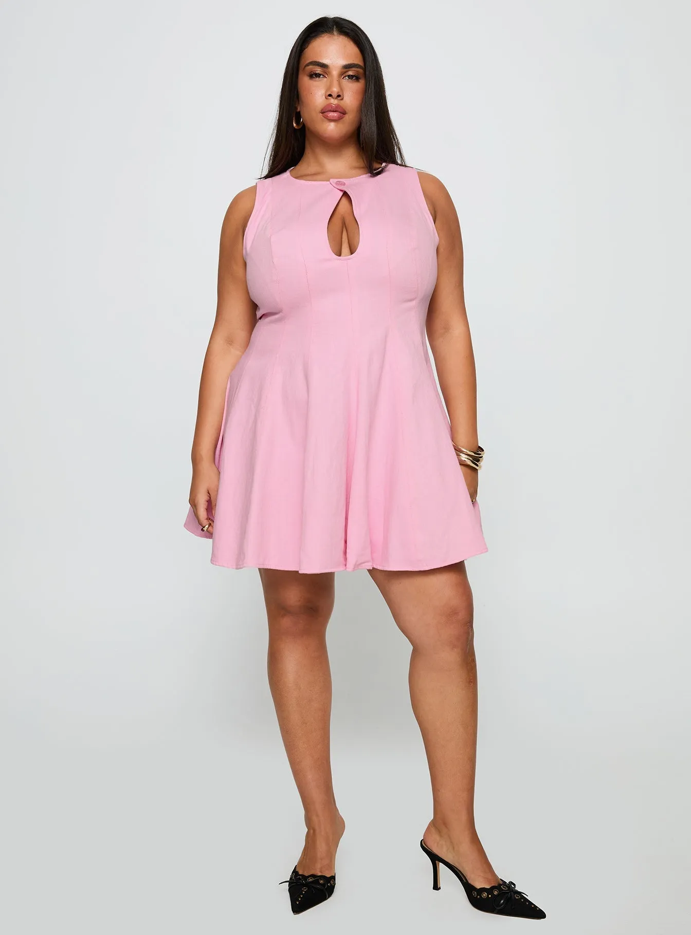 Precedence Keyhole Mini Dress Pink Curve Breezy Mood