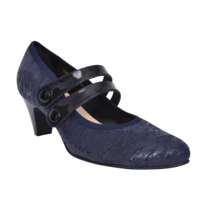 Bioeco Womens Shoe 5536 Navy Leather Heeled Sandals Wedge Wedding Shoes