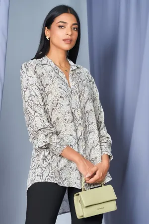 Recycled Polyester Blend Bright Color Snake Print Long Shirt