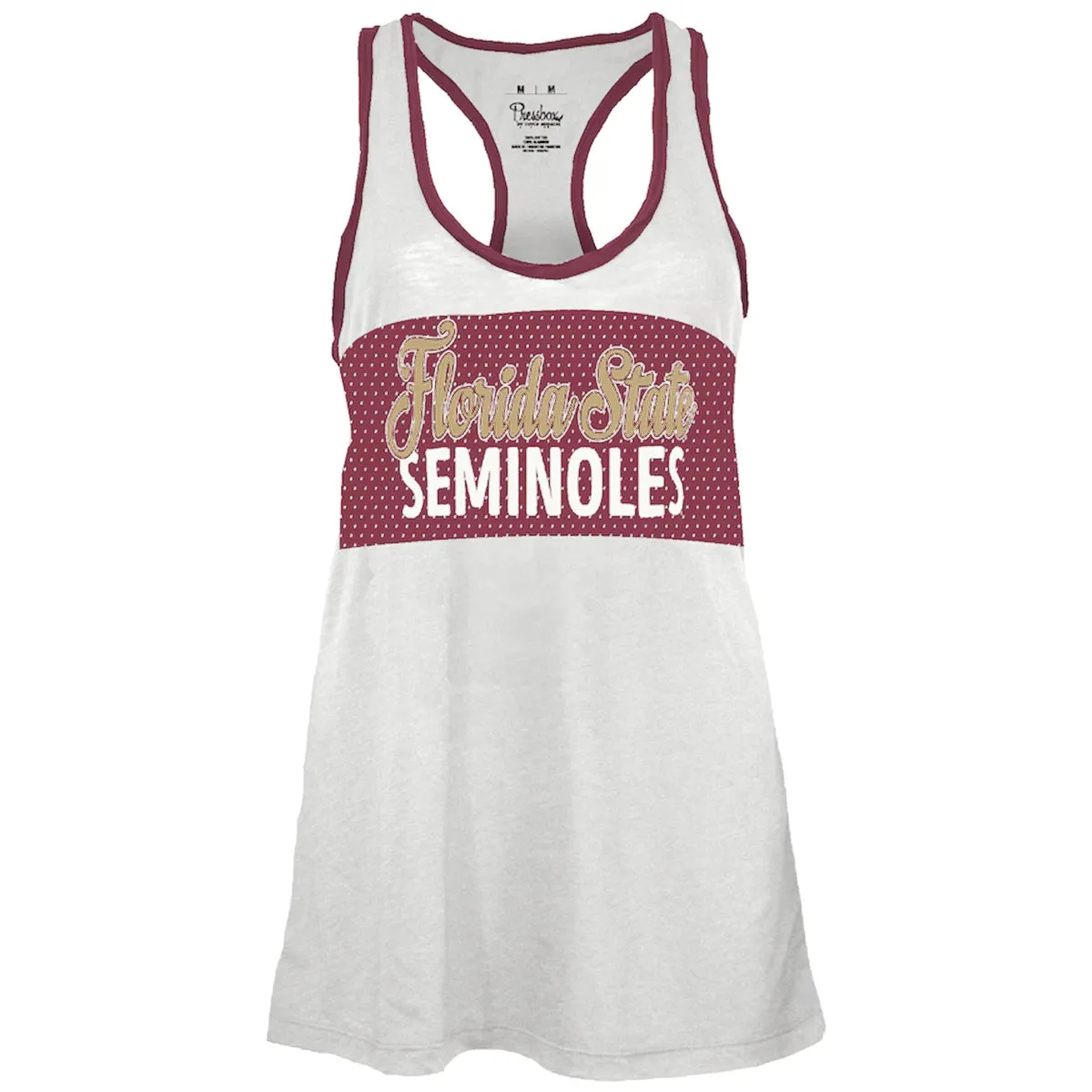Jungle - ready Pressbox Women's Florida State Seminoles Racerback Tank - White/Garnet