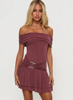 Primadonna Off The Shoulder Mini Dress Mauve Layered-Look
