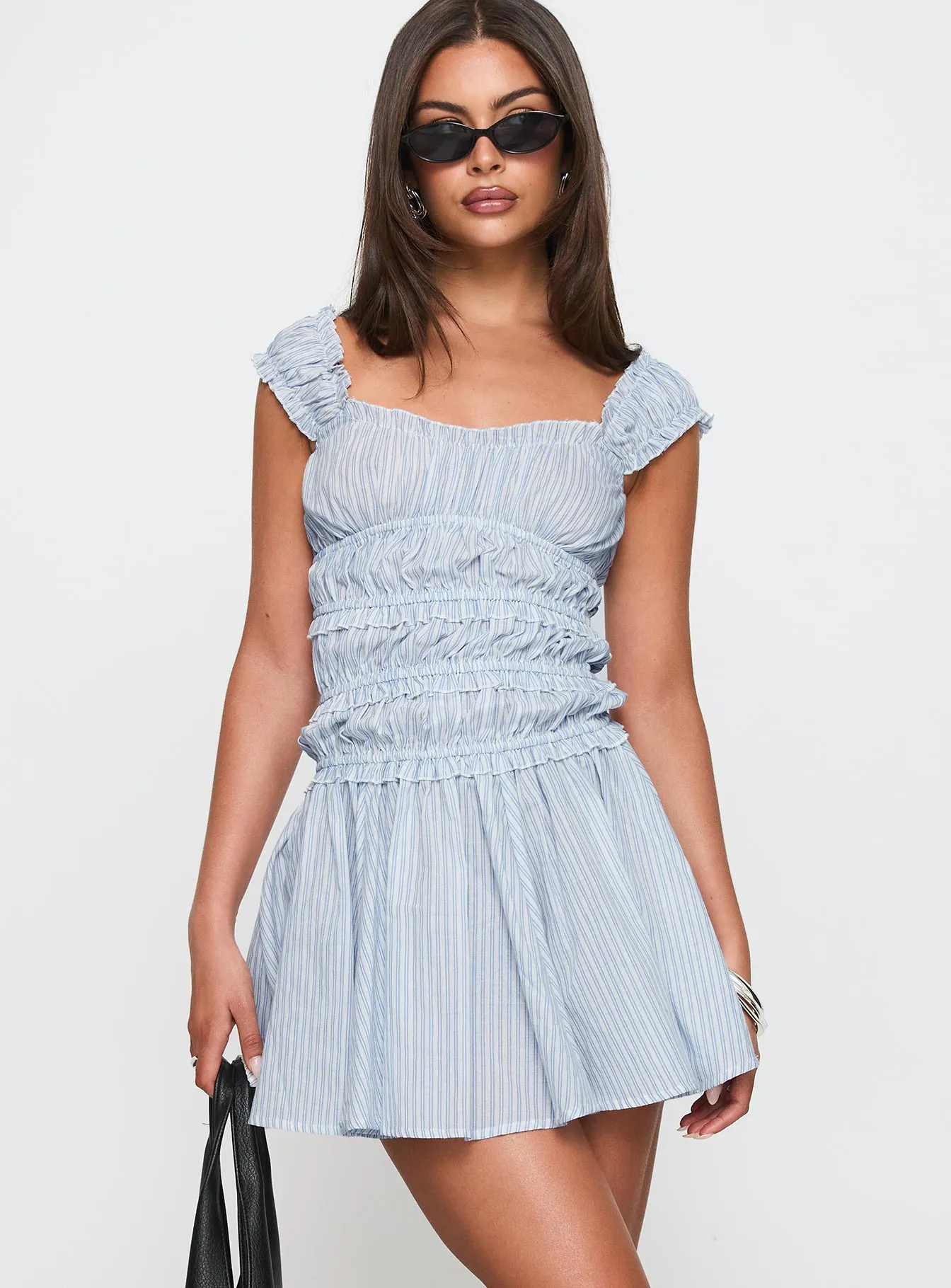 Youthful Look Wonderlust Shirred Mini Dress Blue Stripe