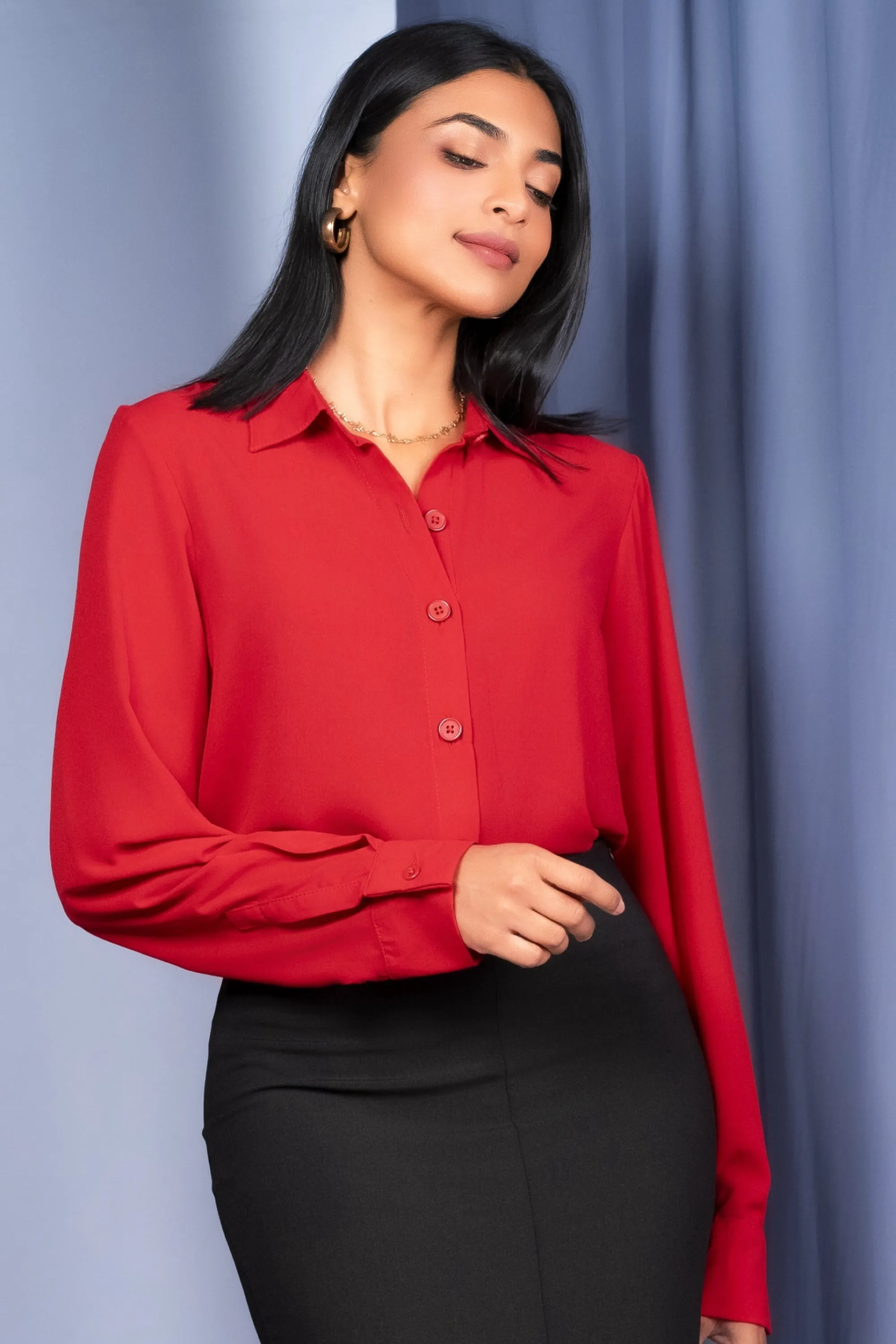 Light and Soft All-day style Red Chiffon Shirt