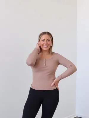 Prudence Top - Mocha Comfortable Look Adjustable Hem