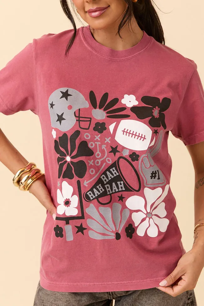 Floral Football Icon Print Crimson Graphic Tee SALE ColorfastFabricTech Outdoor Sports