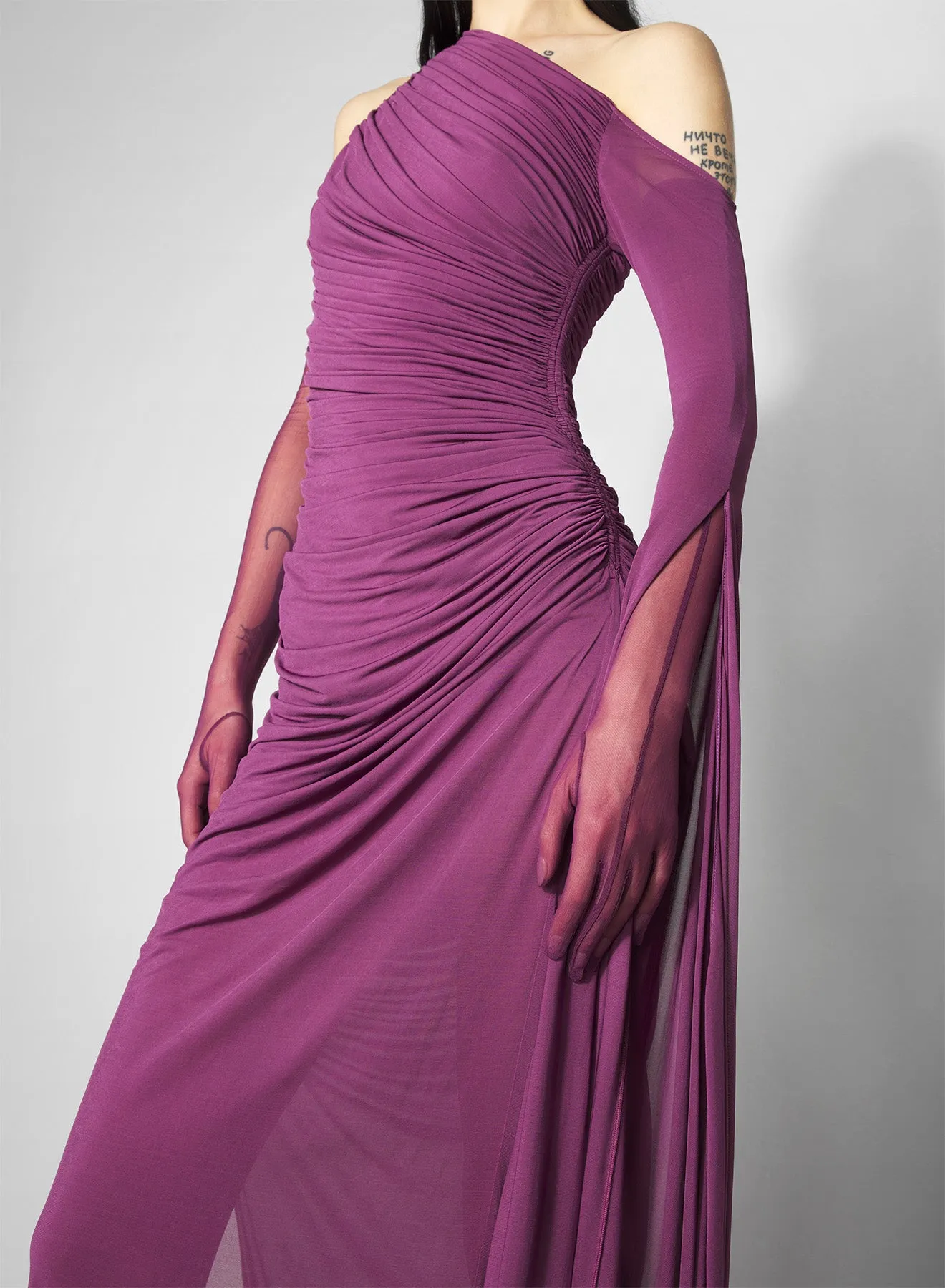 High Neck purple draped infinity dress