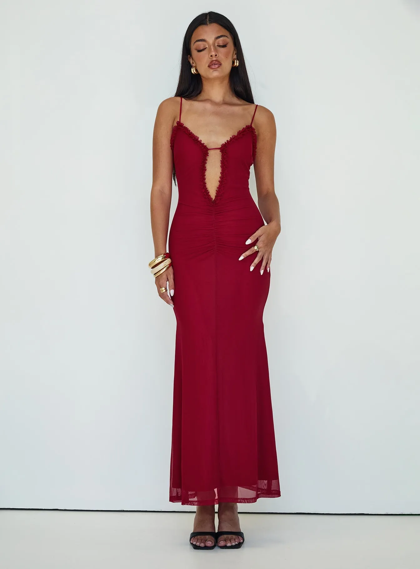 Tonal-Panel Dressy Yet Comfortable Capisce Maxi Dress Red