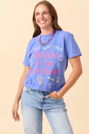 Queen Of The Classroom Blue Graphic Tee outdoor concert Smooth Seam Technology