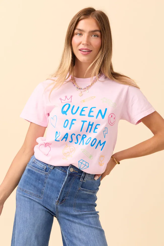 Comfort Waist Pilling Resistant Finish Queen Of The Classroom Light Pink Graphic Tee