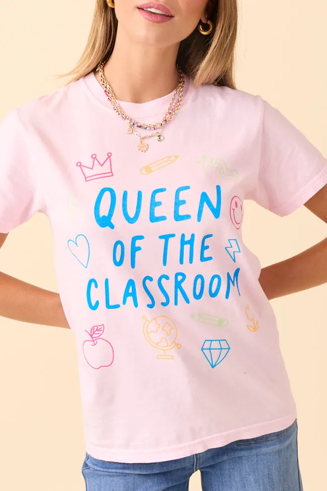 Queen Of The Classroom Light Pink Graphic Tee Heather Texture Finish