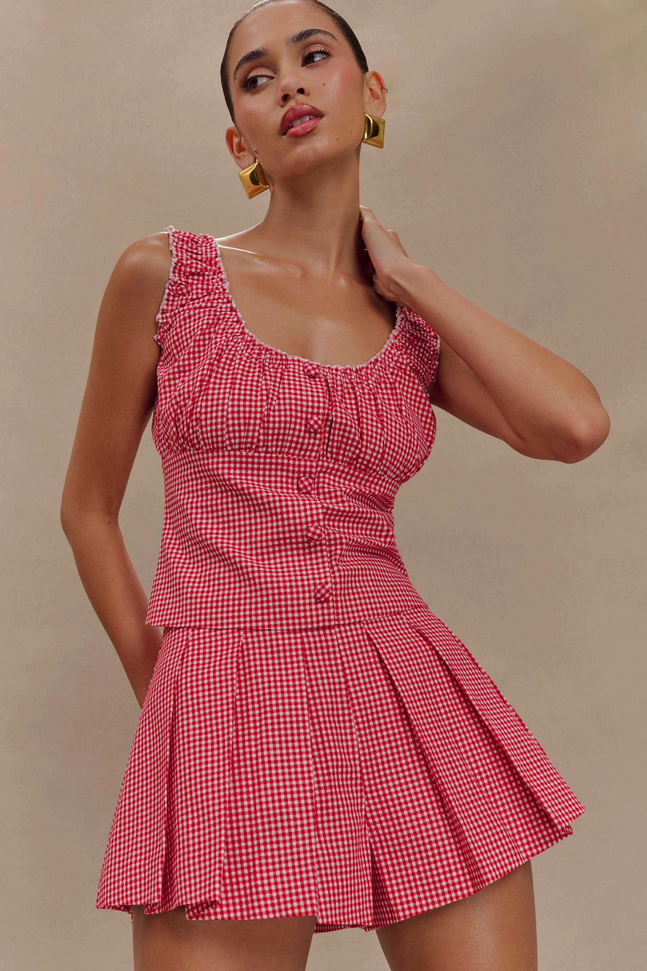 Double Layered Hem Issy Shorts - Red Gingham