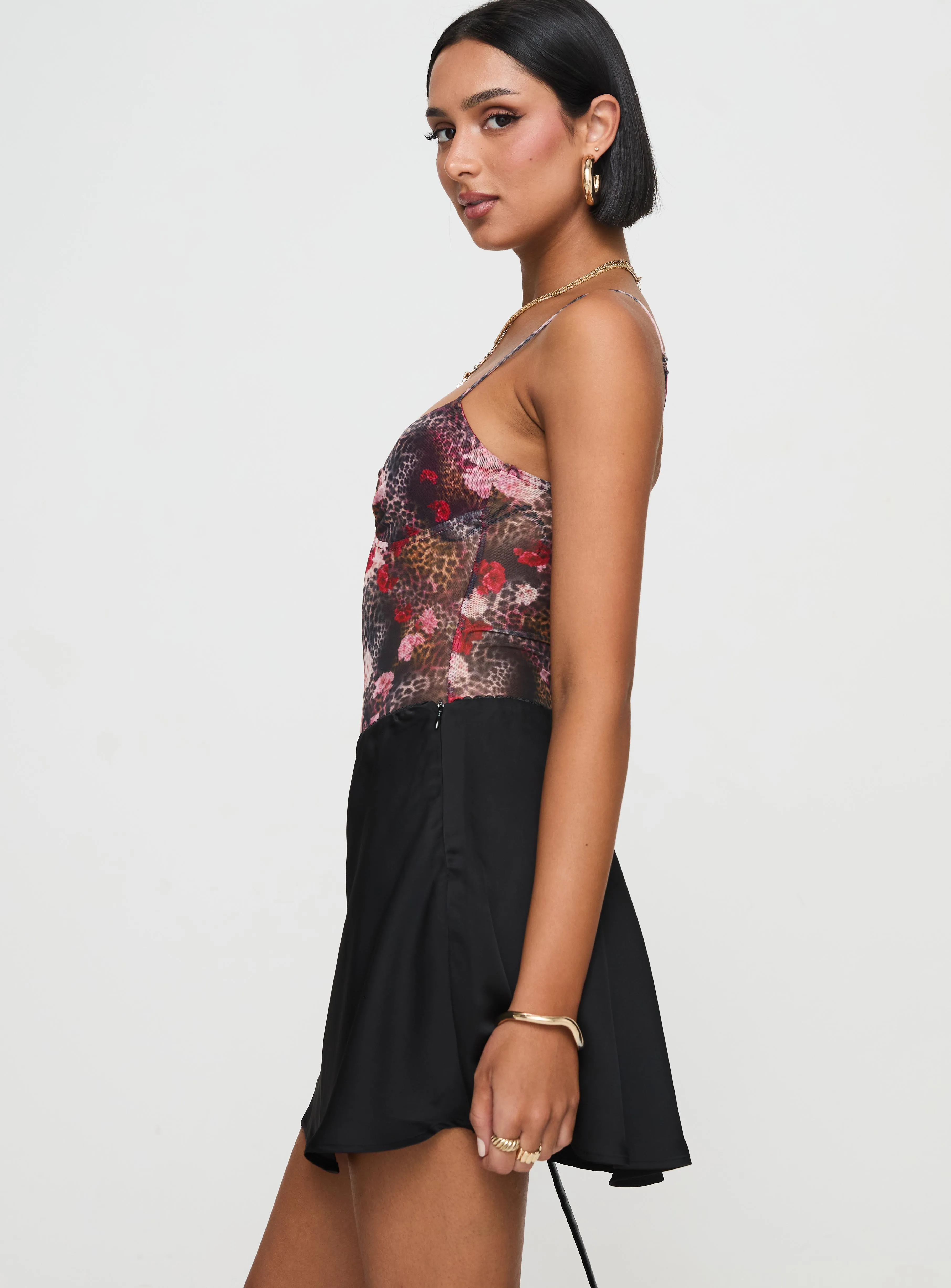 Natural Mood Performance Outfit Dapple Bias Satin Mini Skirt Black