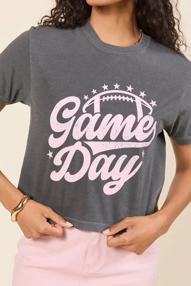 Trendy Tops Game Day Script Dark Grey Boxy Graphic Tee SALE