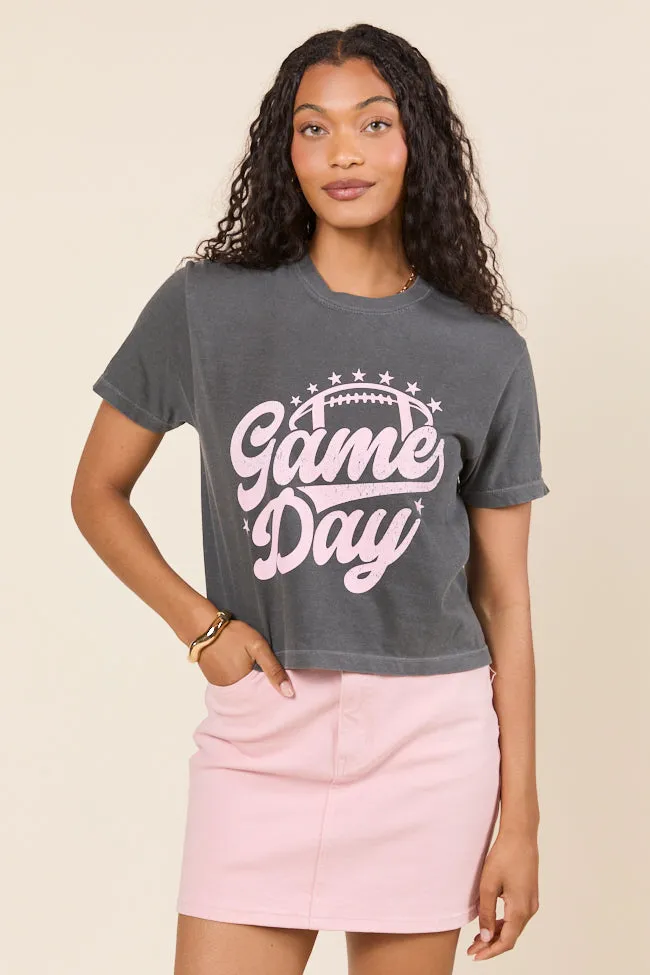 Game Day Script Dark Grey Boxy Graphic Tee SALE Light Style Trend