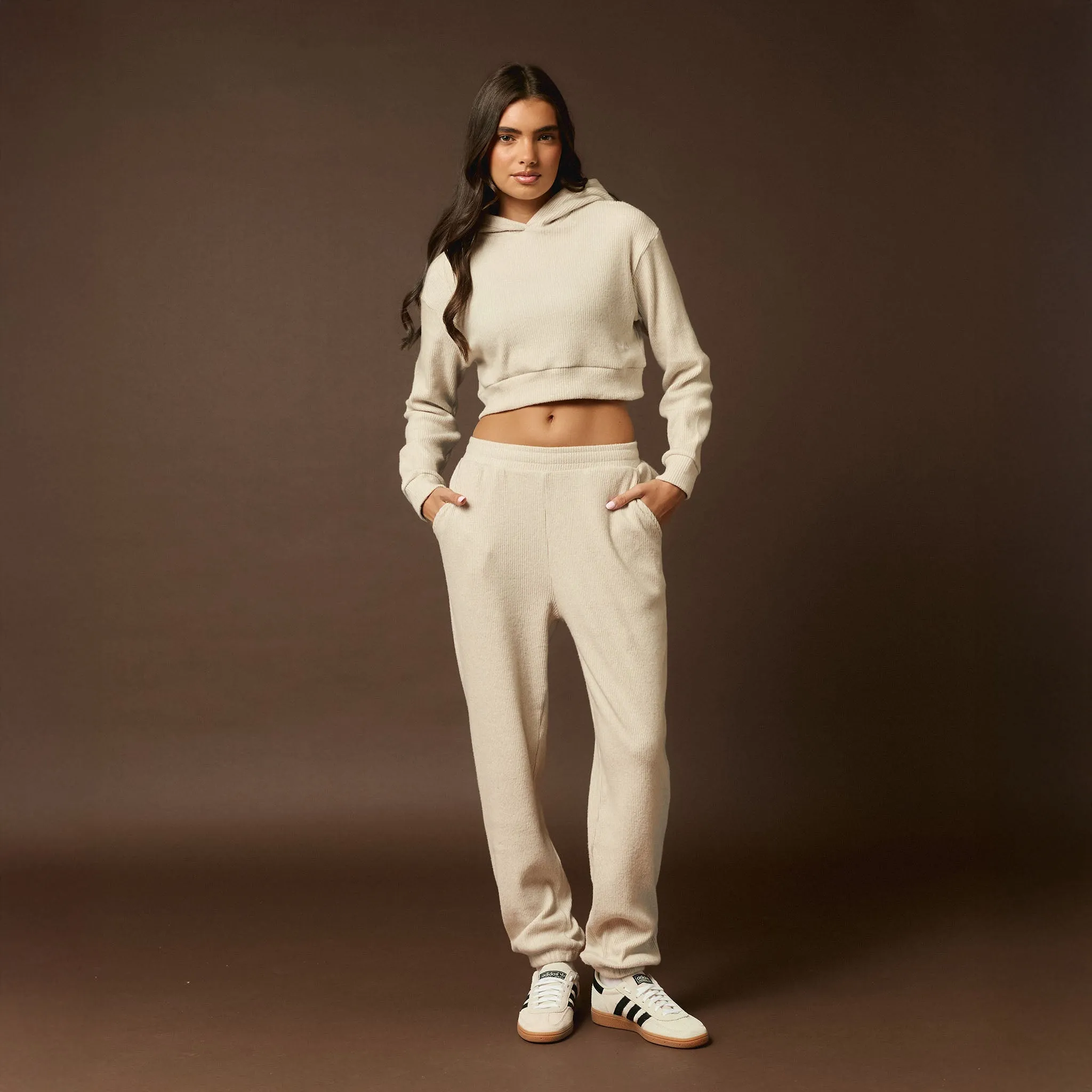 Joyful Mood Ribbed Knitted Tracksuit | Oat