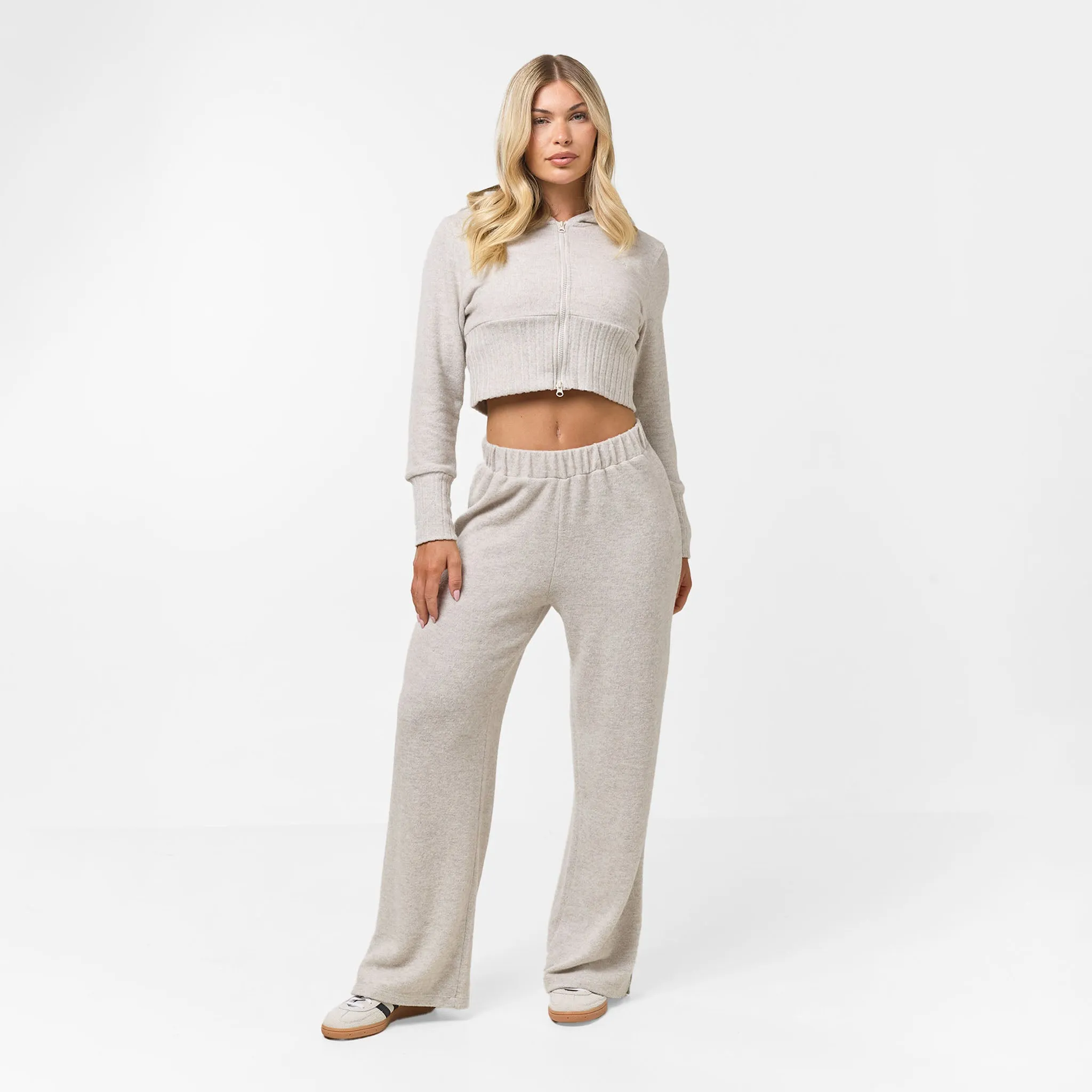 Cropped Split Hem Knit Tracksuit | Oat Marl EcoFriendly Dye Travel Vibe