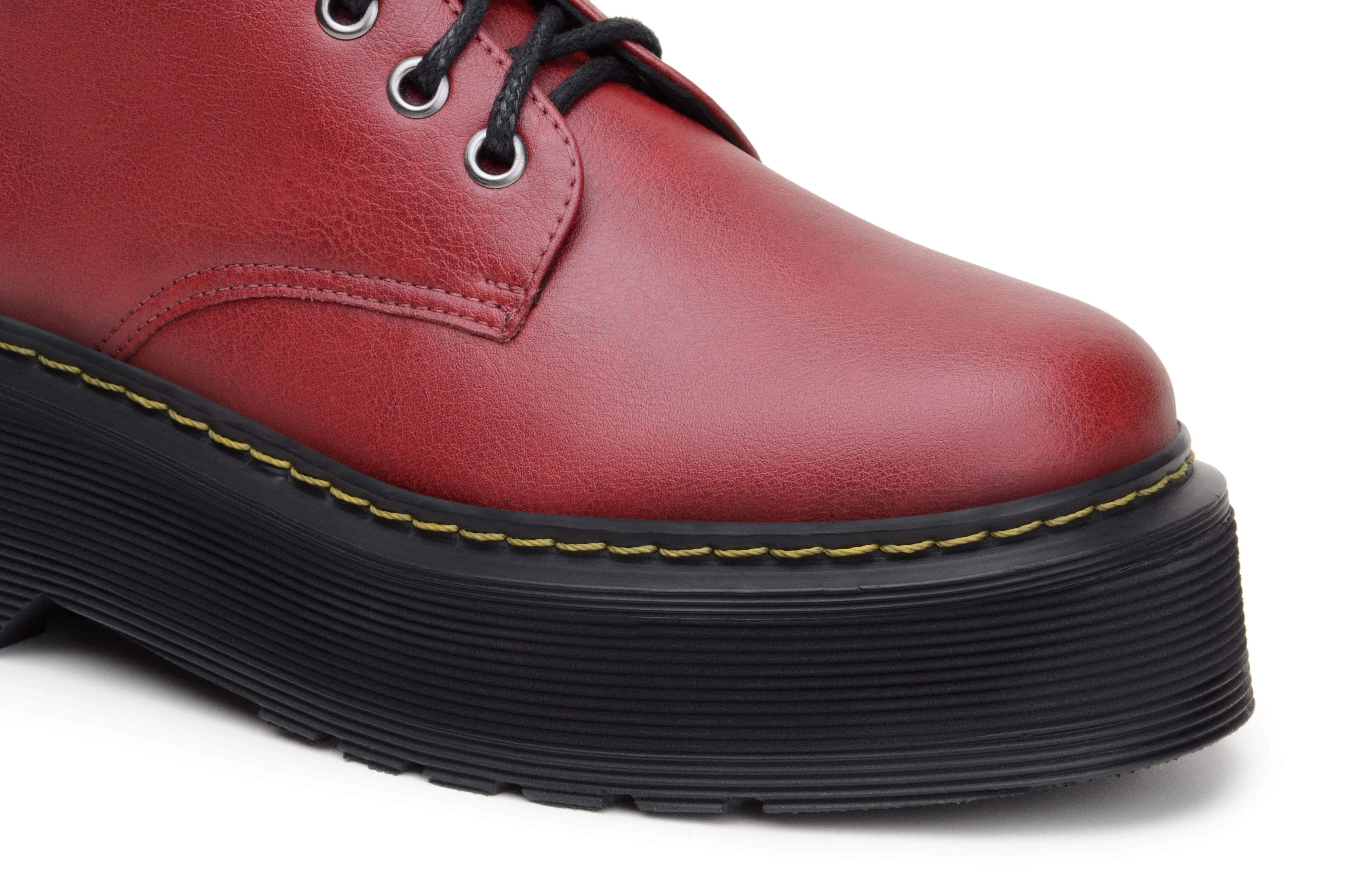 Construction Worker Urban Bold 'Quinn' vegan-leather boot with stacked sole by Zette Shoes - cherry red