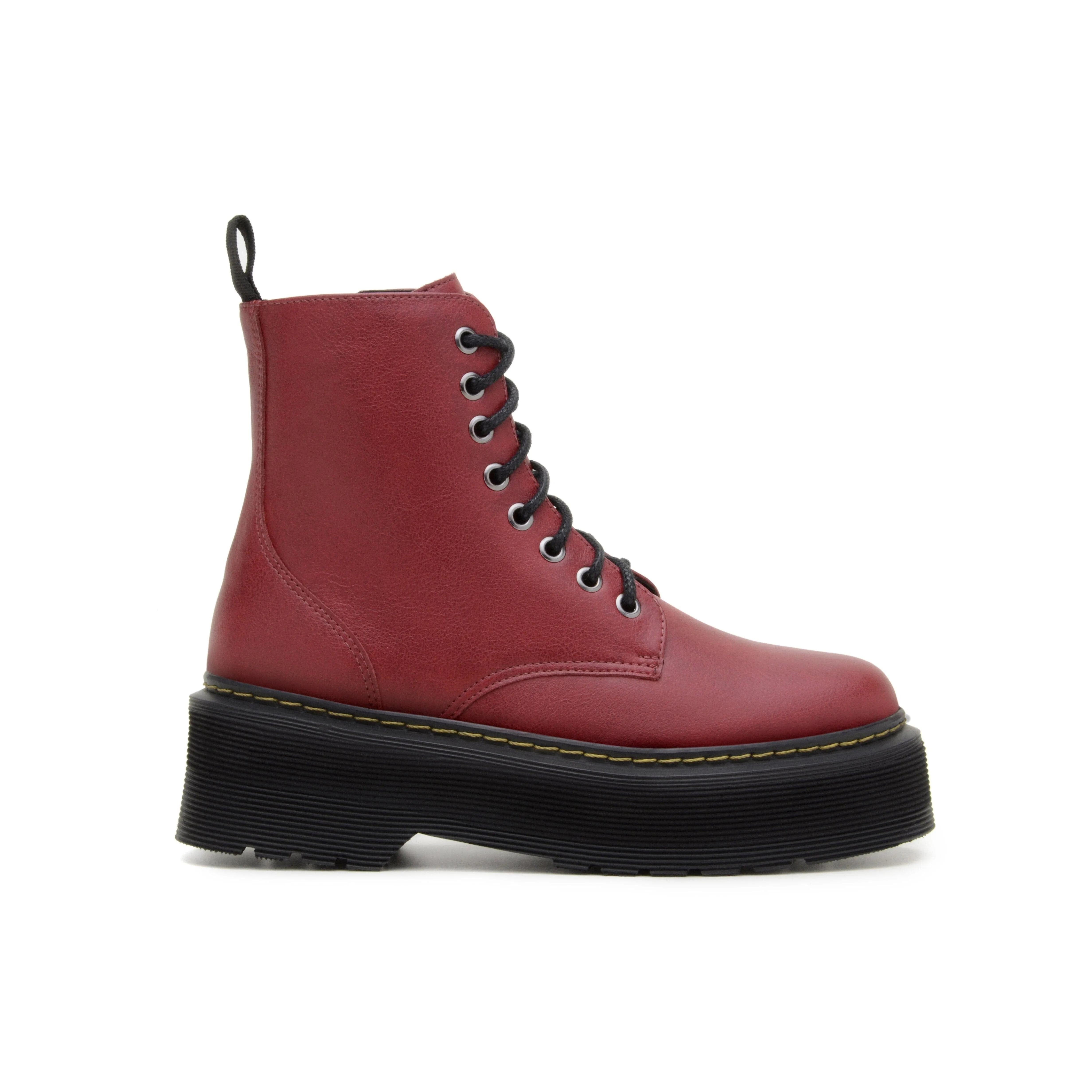 'Quinn' vegan-leather boot with stacked sole by Zette Shoes - cherry red Seamless Comfort Windy Weather Lace-Up Design