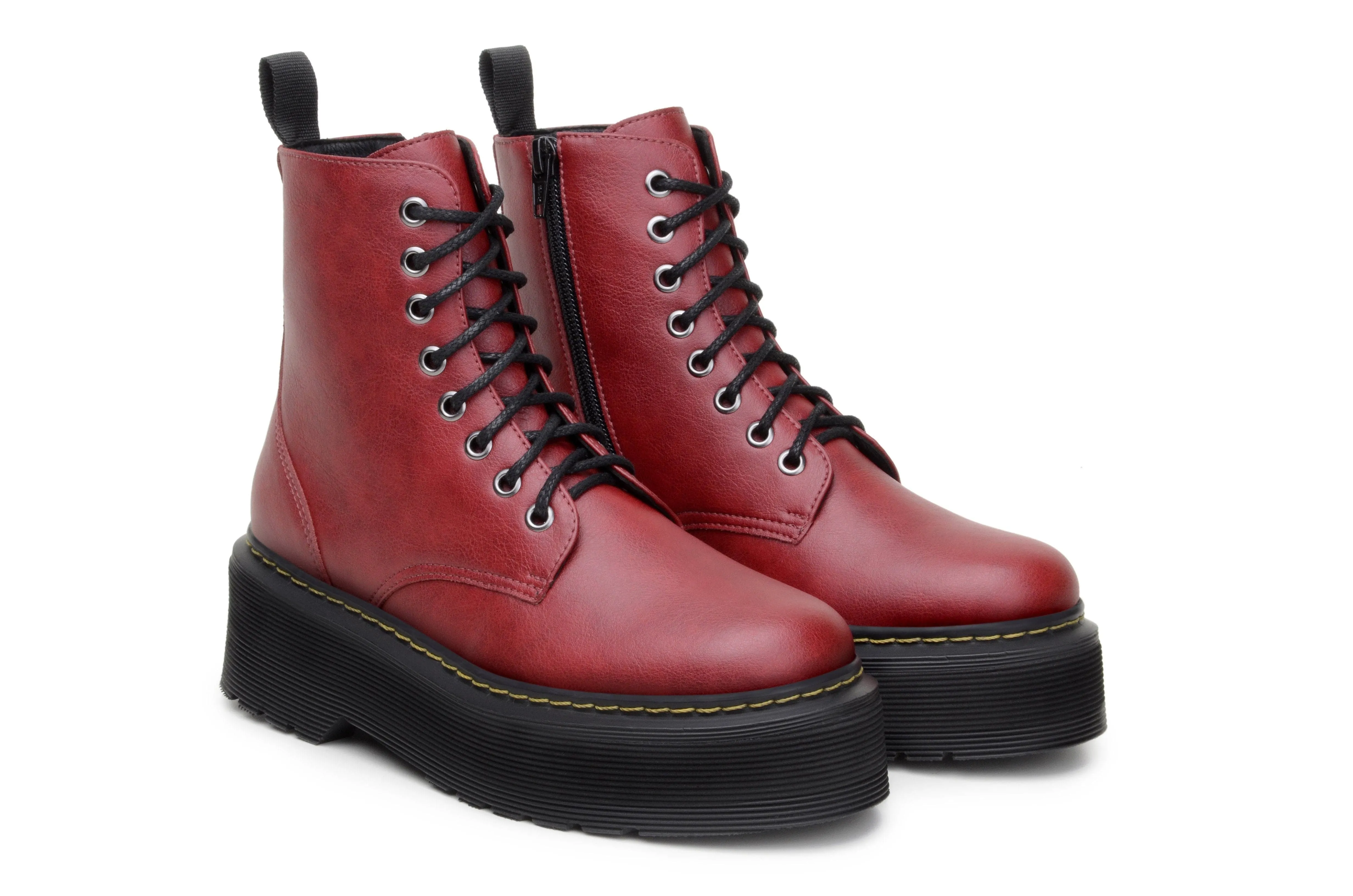 youth trend Ankle Coverage 'Quinn' vegan-leather boot with stacked sole by Zette Shoes - cherry red