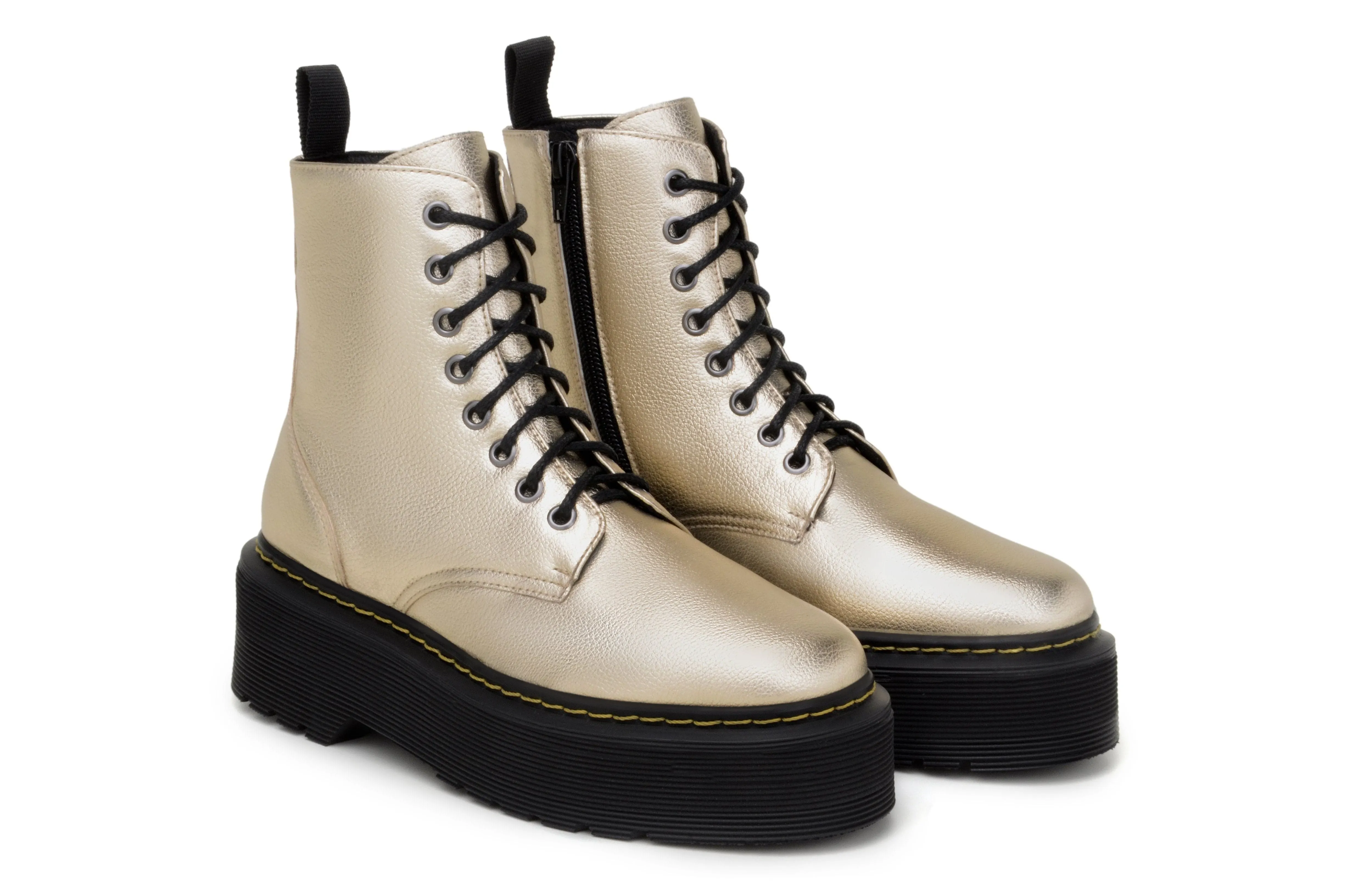 Rough texture 'Quinn' vegan-leather boot with stacked sole by Zette Shoes - pale gold