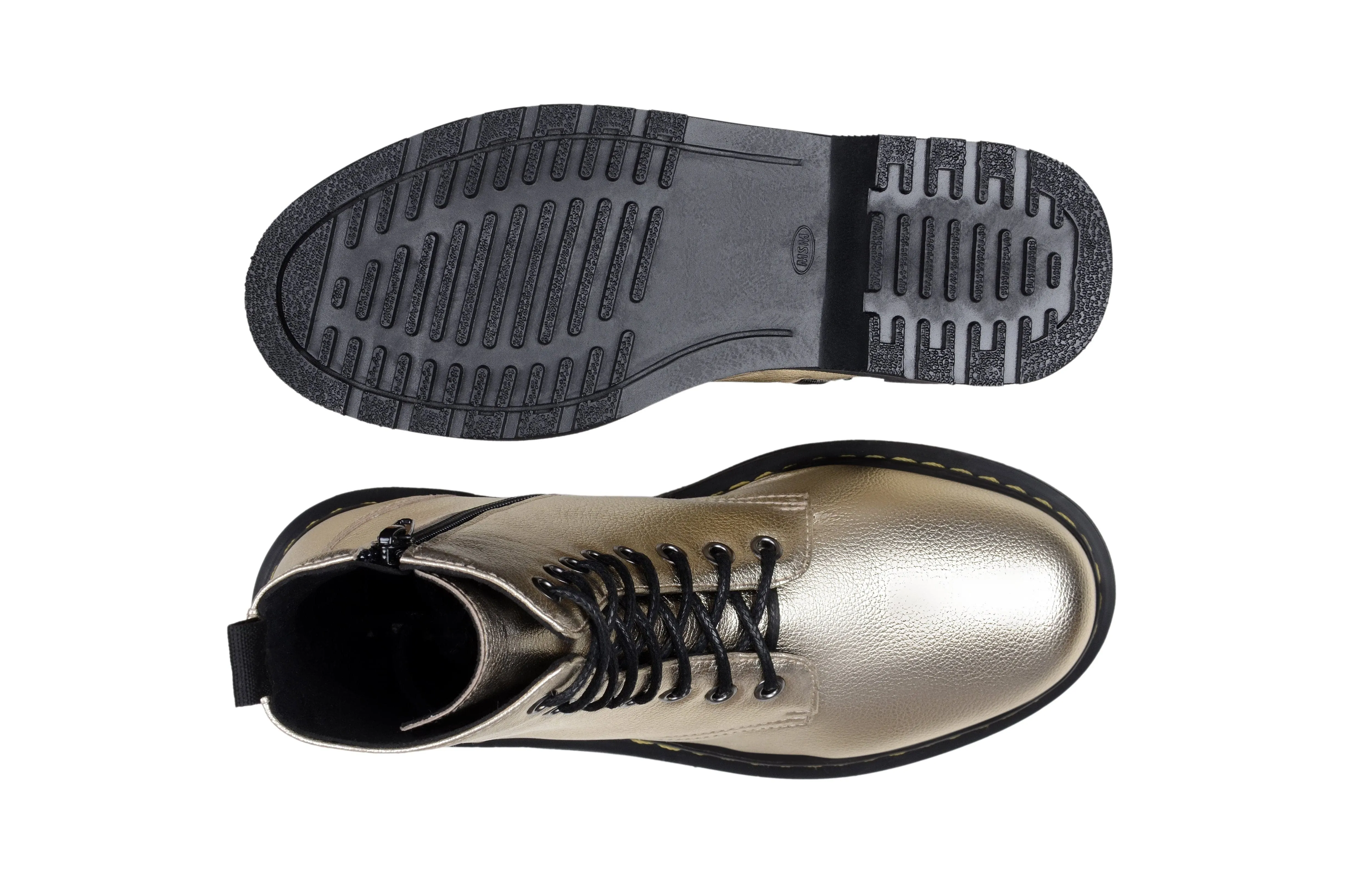 Slip Resistant Outdoor Explorer Shock Absorber 'Quinn' vegan-leather boot with stacked sole by Zette Shoes - pale gold