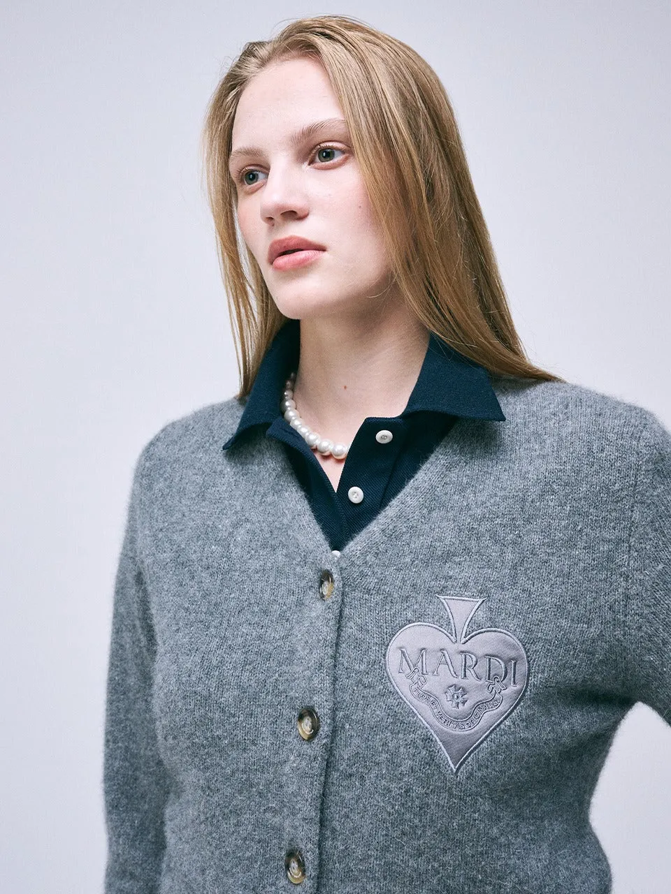 EasyClean Coating Elasticized Edging RACCOON BLENDED CARDIGAN V NECK SPADE_GREY