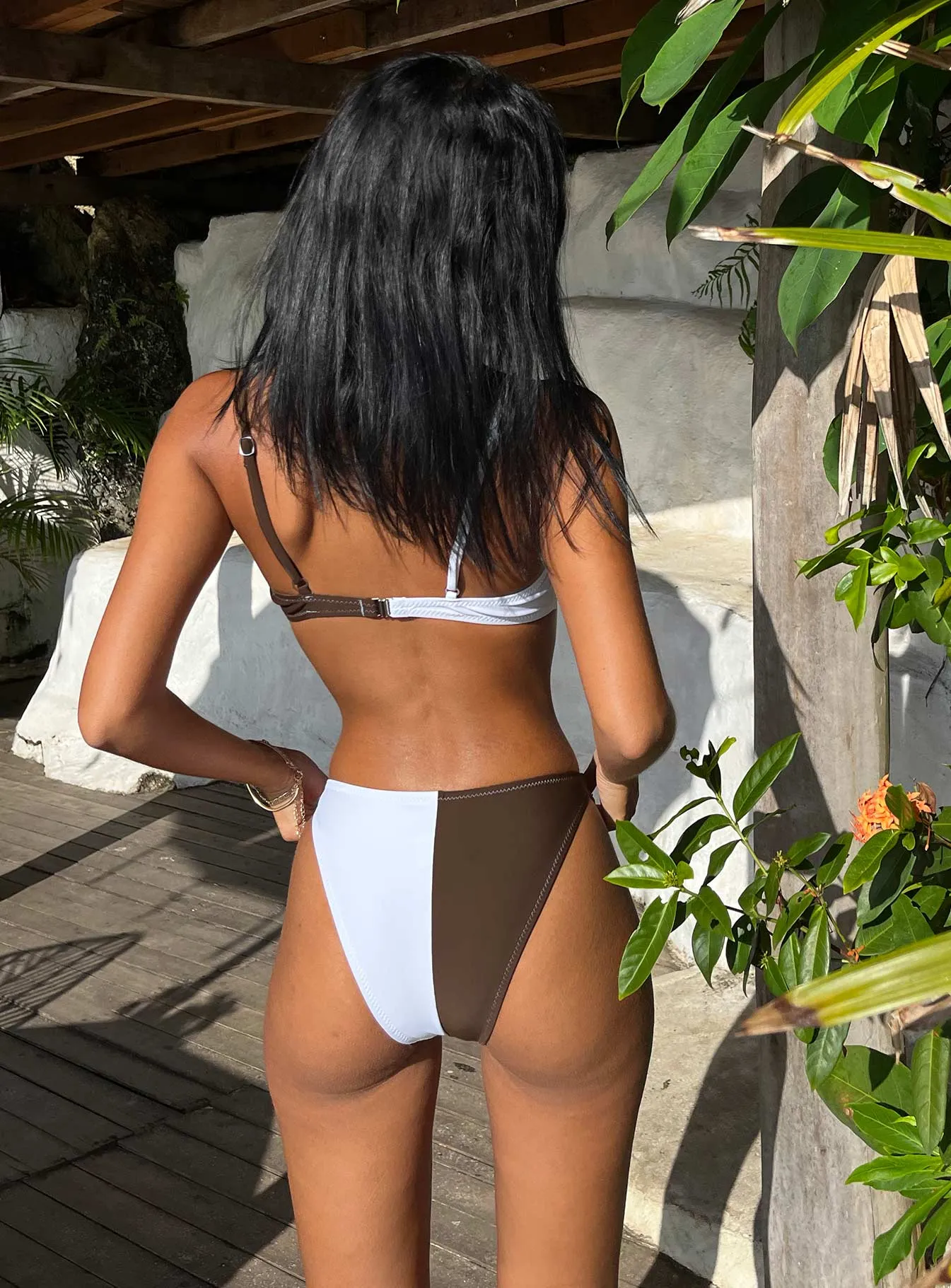 Rachel Bikini Bottoms White / Brown Anti Slip Straps Beach Vacation