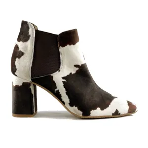 'Rachel' vegan Chelsea bootie by Zette Shoes - velvet cow print Summer Hike