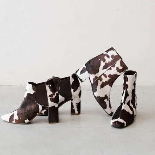 'Rachel' vegan Chelsea bootie by Zette Shoes - velvet cow print Patent Glow Anti Odor Work Commute