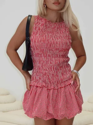 Radiostar Shirred Mini Dress Red Breathable Layering