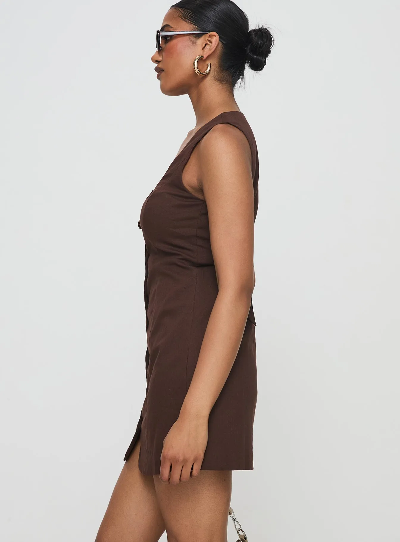Classic Vibe MultiPurposePockets Rodrigo Button Through Mini Dress Chocolate