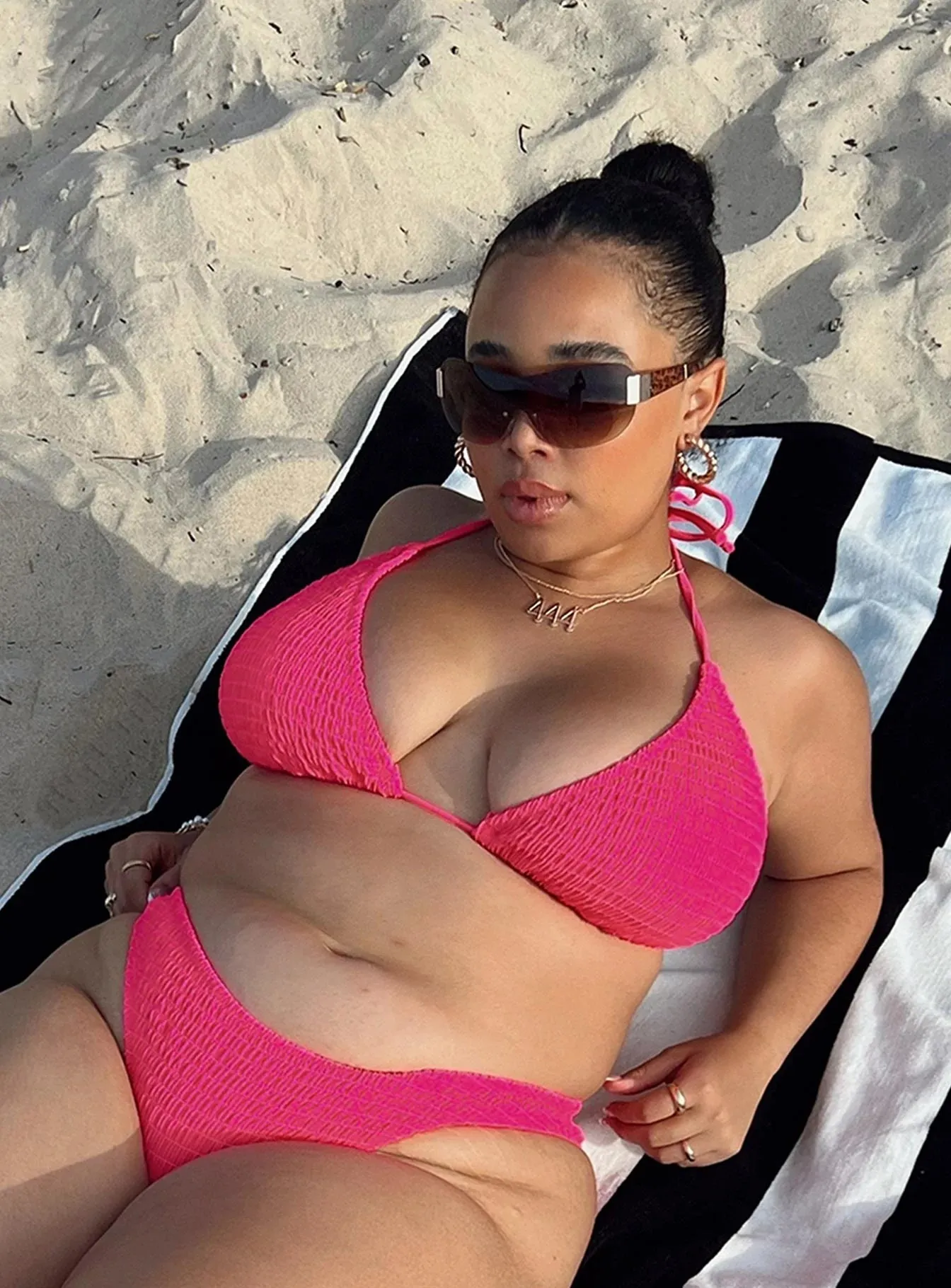 Blanca Triangle Shirred Bikini Top Hot Pink Curve warm weather