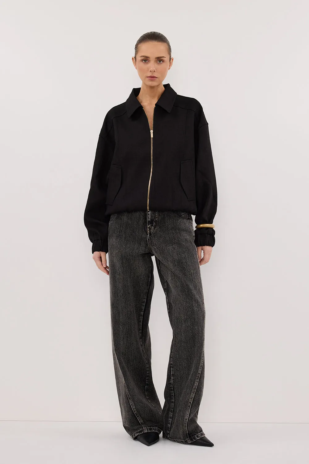 FRANKIE BLACK TWEED BOMBER JACKET Frictionless Inner Layer