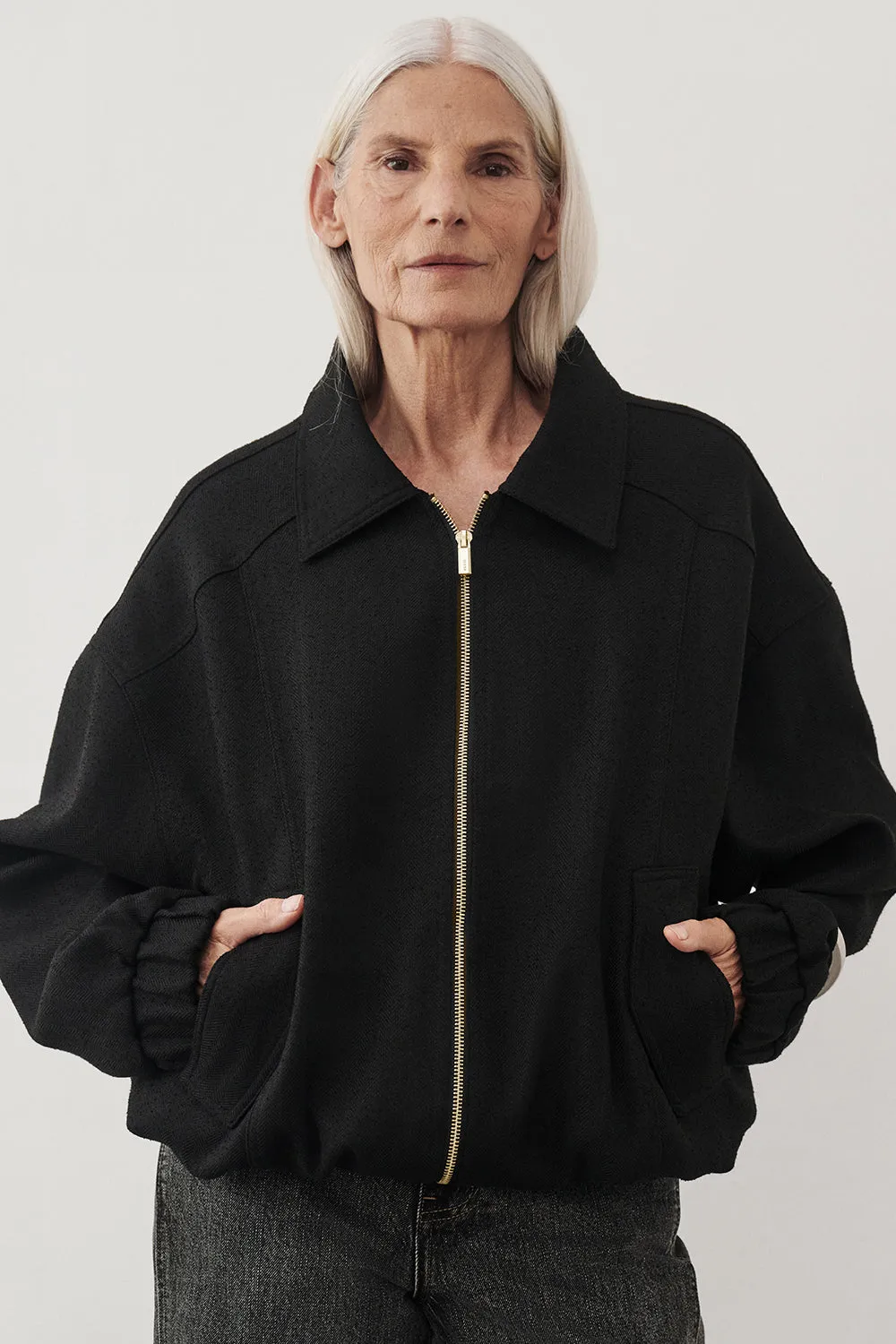 Windproof Technology Ergonomic Seams FRANKIE BLACK TWEED BOMBER JACKET