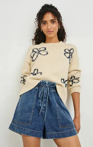 Seasonal Comfort Zoey Sweater in Ivory Navy Stitched Daisies