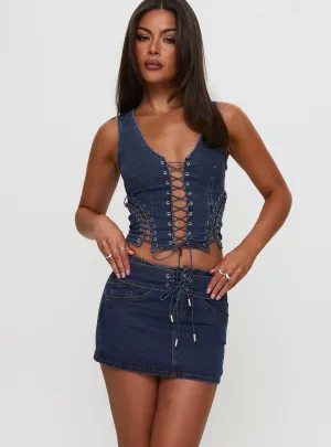 Popular Low Rise Mini Skirt Mid Blue Wash Modern Tones