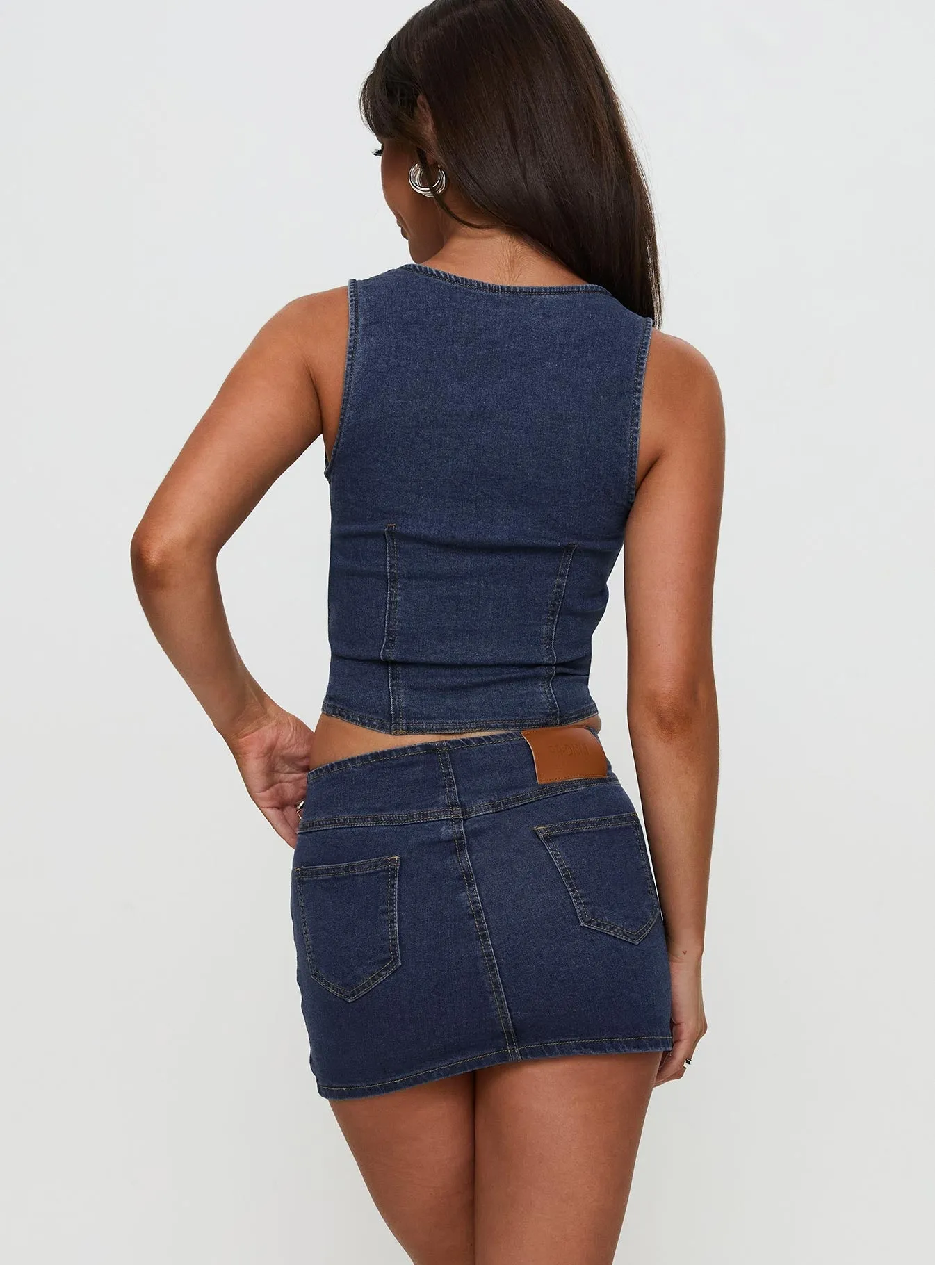 Aesthetic Look Easy Combo Popular Low Rise Mini Skirt Mid Blue Wash