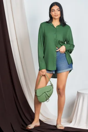 Green Linen Shirt Casual Flex petite size