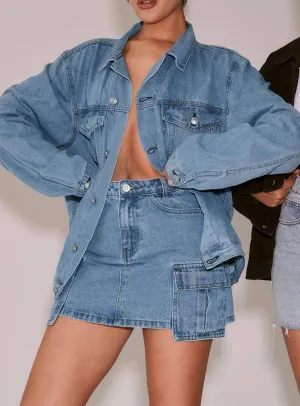 Maberley Denim Mini Skirt Mid Wash Breezy Look Style Preview