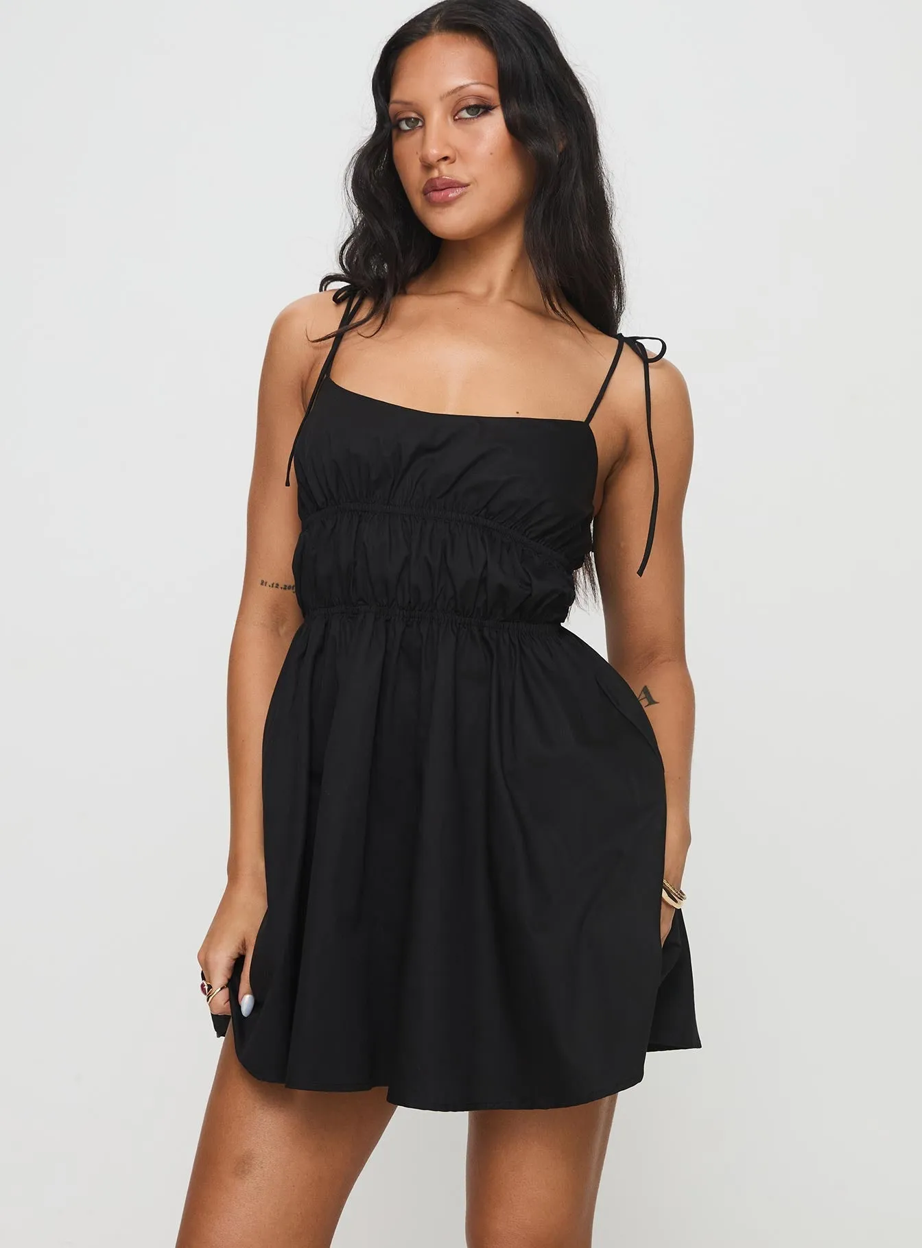 Comfy Style Flowy Layers Jacksonne Mini Dress Black Petite