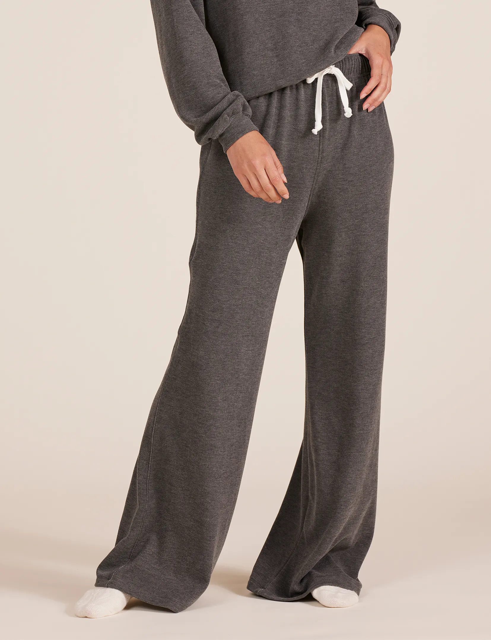 Wide Leg Drawstring Pant, Dark Grey Core Fit Design