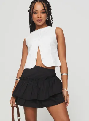 Selenis Asymmetrical Mini Skort Black Fringe Detail Heat Dissipating Fabric
