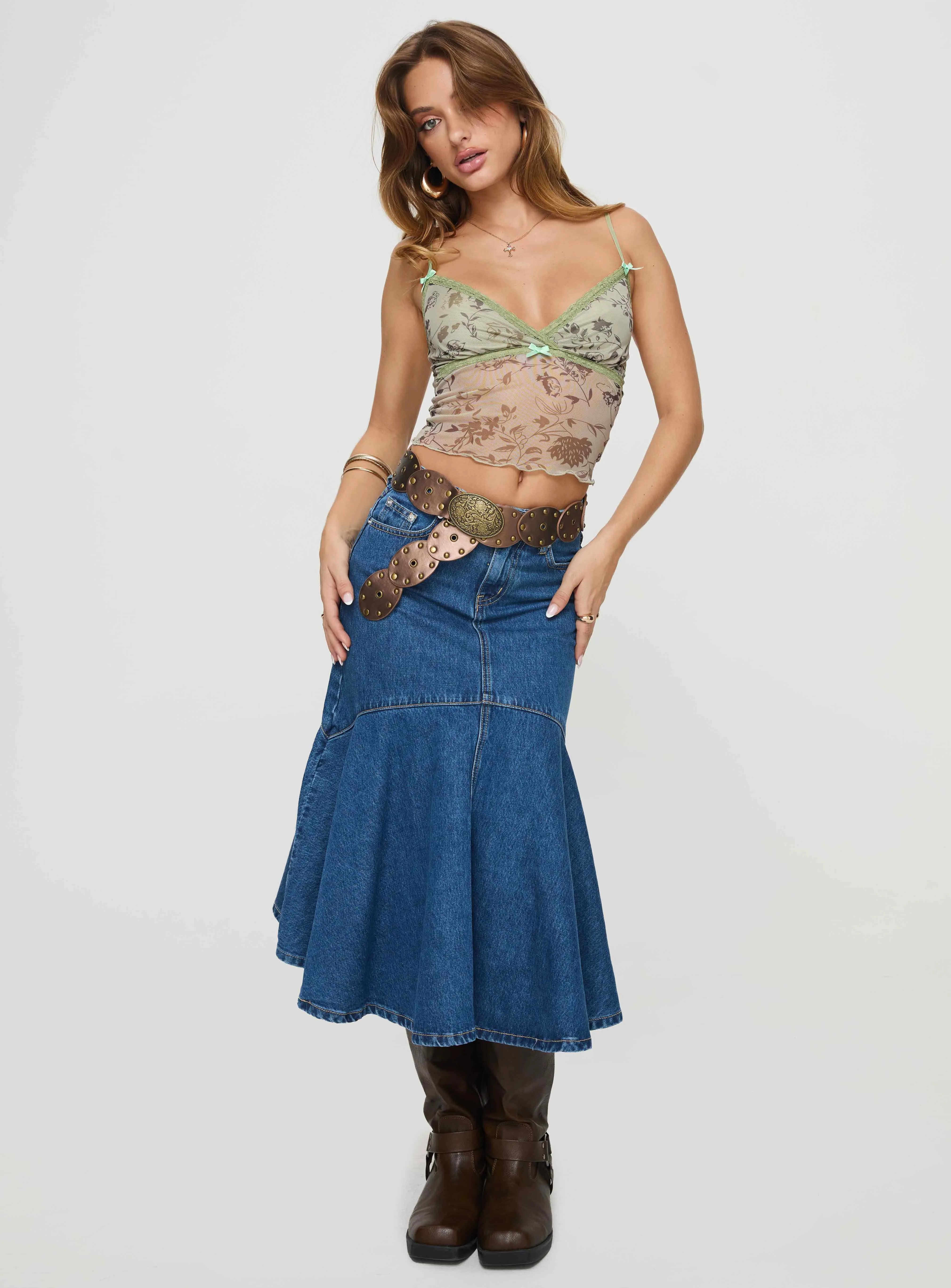 Marquez Denim Midi Skirt Mid Wash All Day