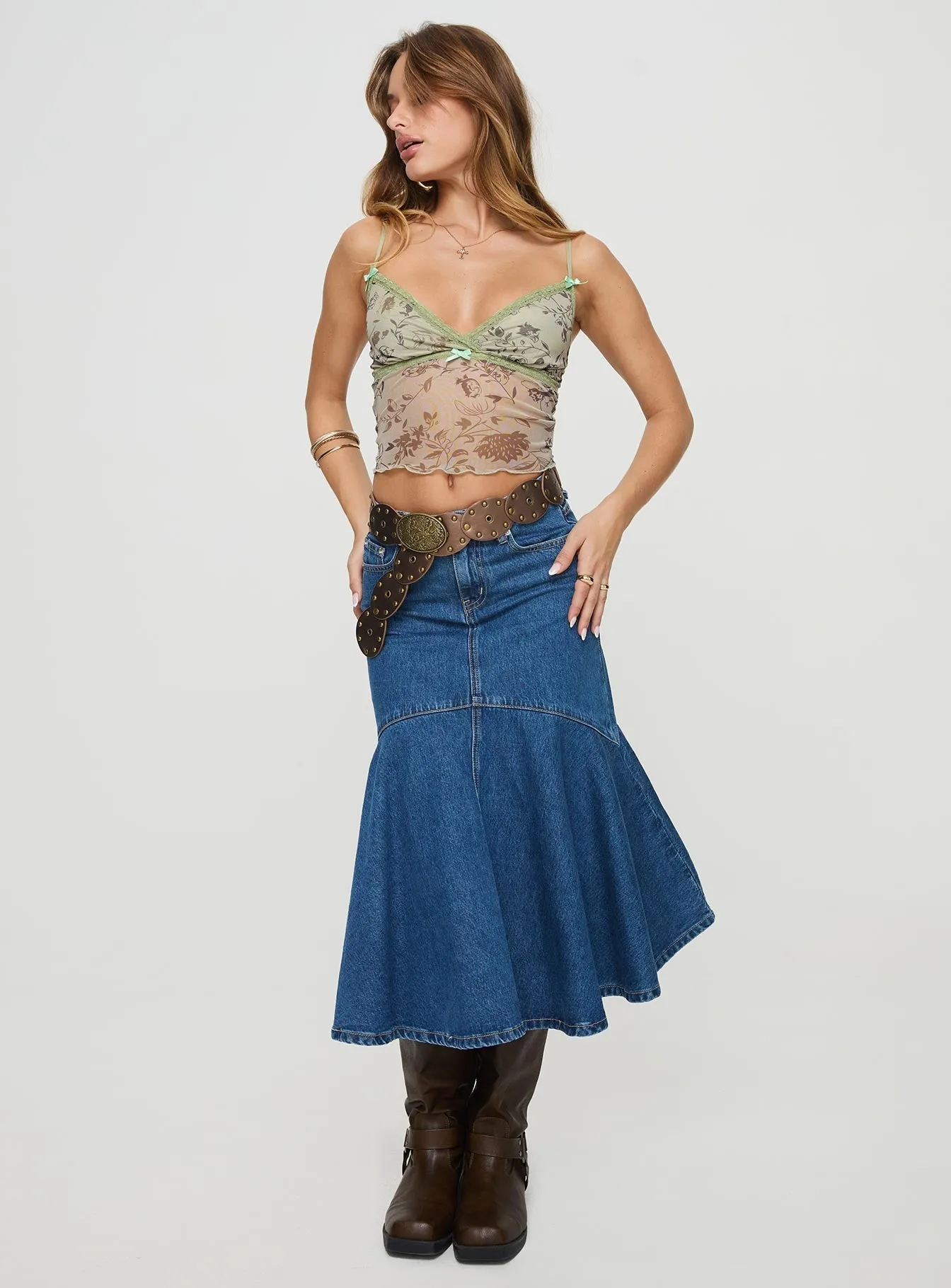 Marquez Denim Midi Skirt Mid Wash Low Impact Dye